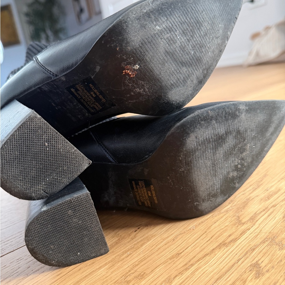 Steve Madden Black Leather Ankle Stretch Sock Booties Boots Chunky Heel Womens 6 - Picture 5 of 6